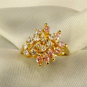NEW Lite Pink Marquise & Round Cut Cubic Zirconias Gold Ring
